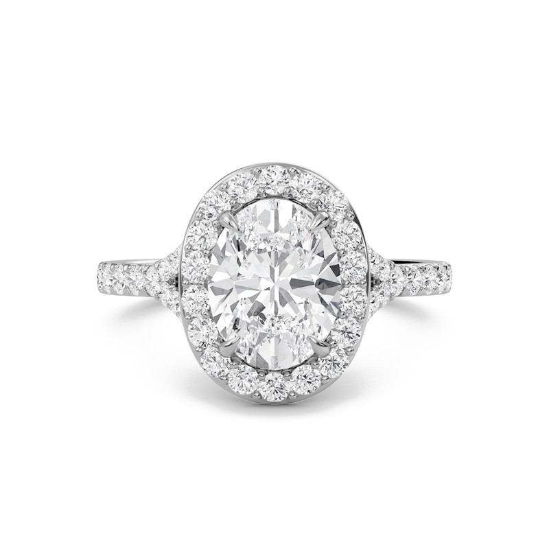 Oval Halo Split Shank Engagement Ring
