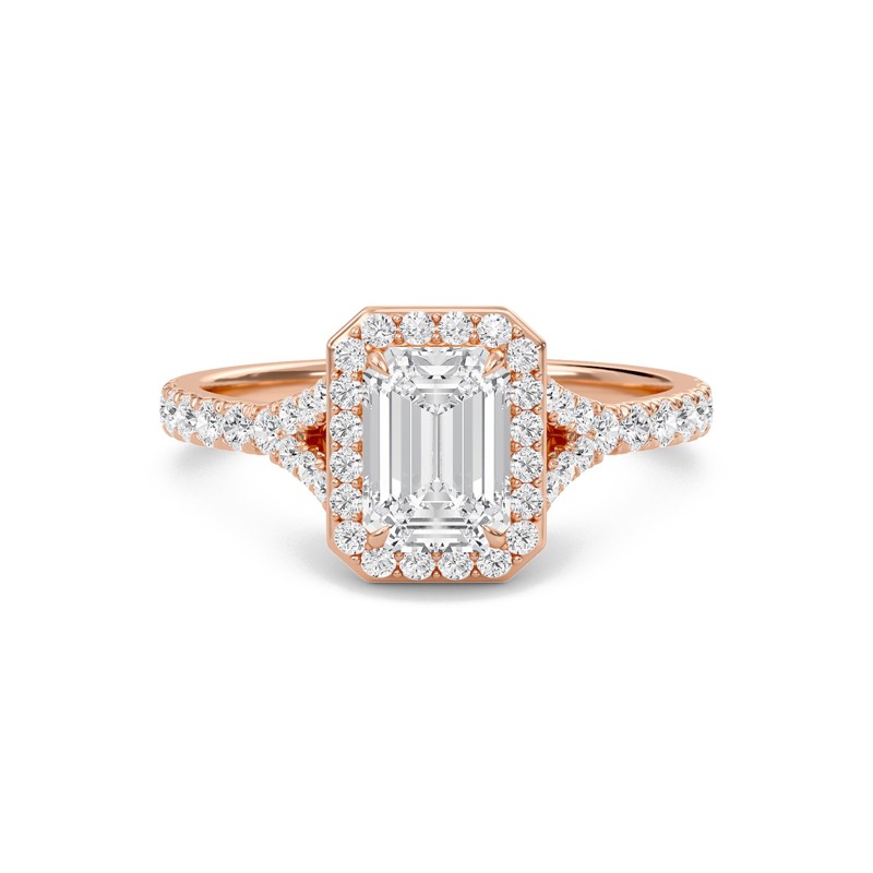 Emerald Halo Split Shank Engagement Ring