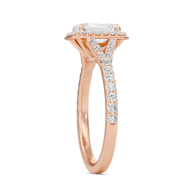 Emerald Halo Split Shank Engagement Ring