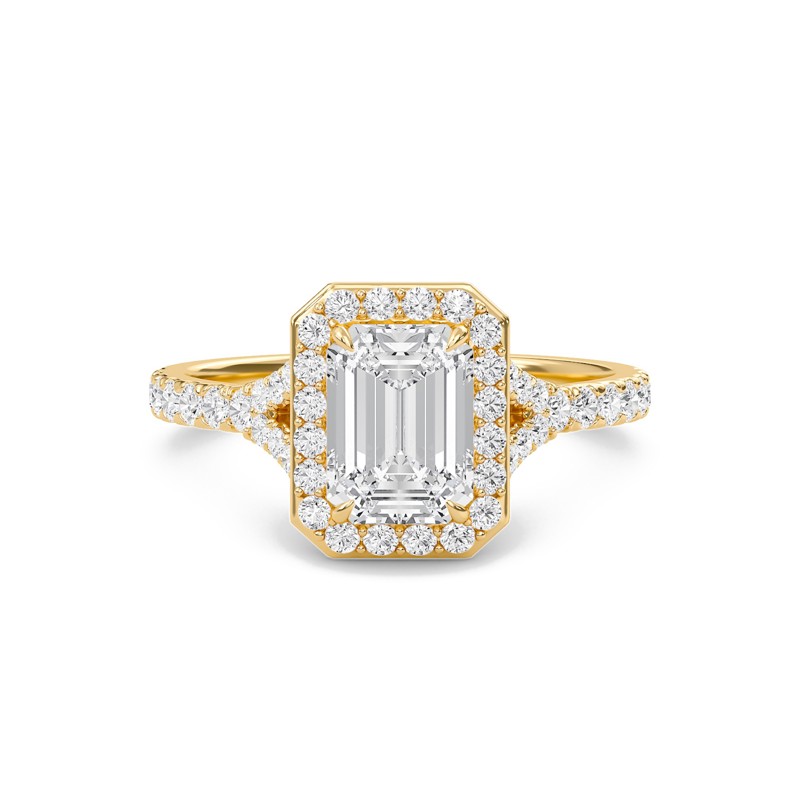 Emerald Halo Split Shank Engagement Ring
