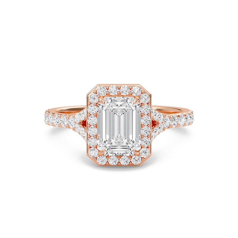 Emerald Halo Split Shank Engagement Ring
