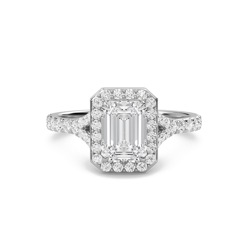Emerald Halo Split Shank Engagement Ring