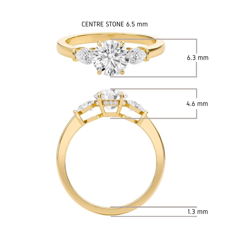 Bar Pear Three Stone Ring