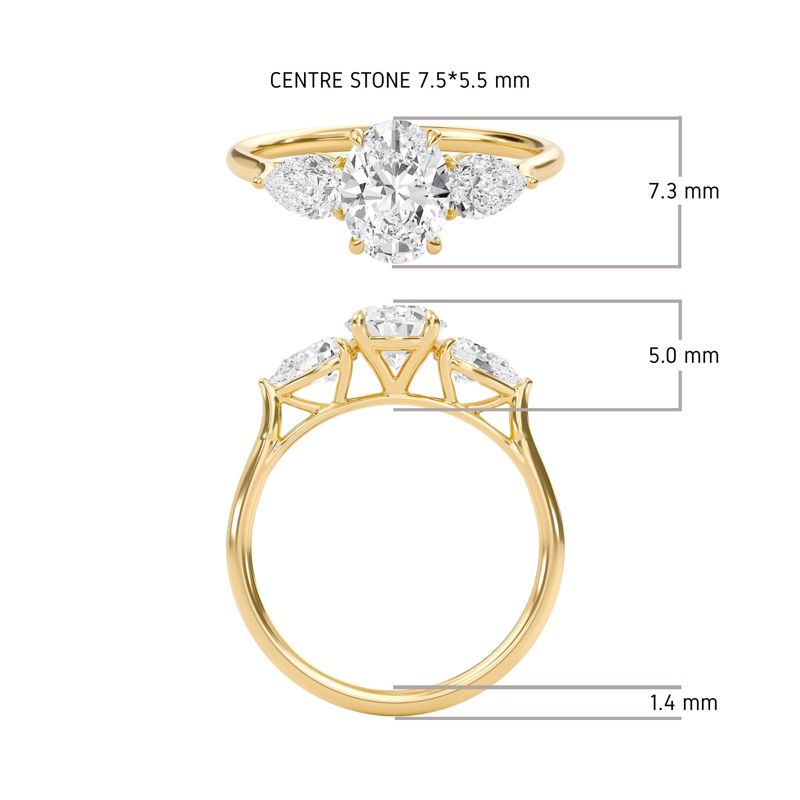 Fancy Oval & Pear Three Stone Ring