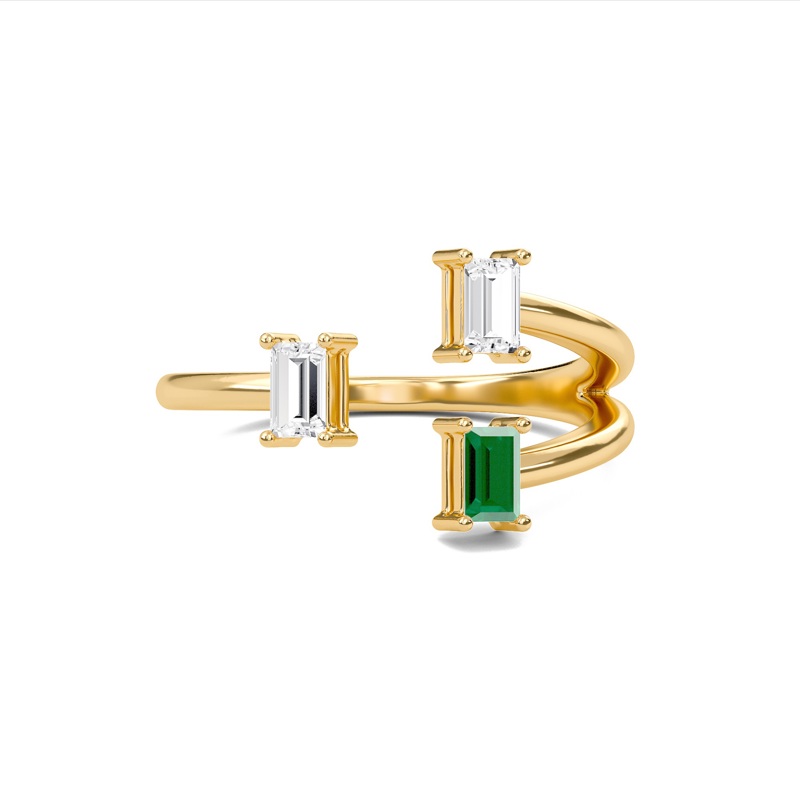 Three Stone Green Emerald Open Ring