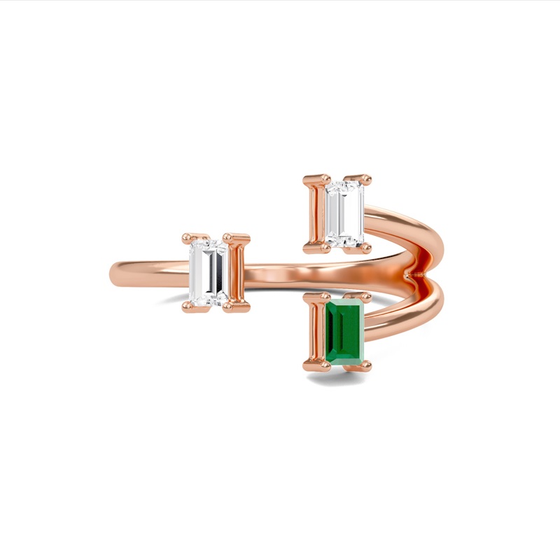Three Stone Green Emerald Open Ring