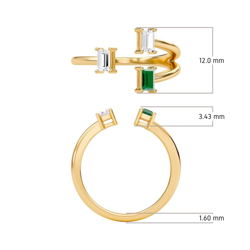 Three Stone Green Emerald Open Ring