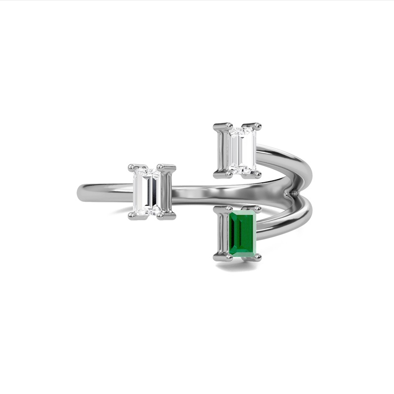Three Stone Green Emerald Open Ring