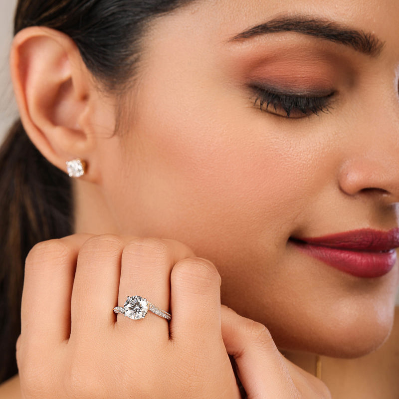 Round Adorned Pave Byepass Engagement Ring