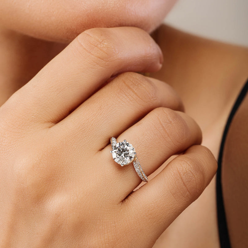 Round Adorned Pave Byepass Engagement Ring
