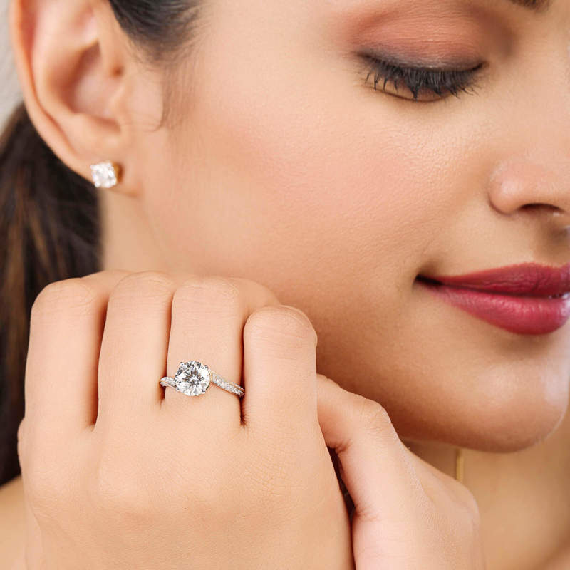 Round Adorned Pave Byepass Engagement Ring