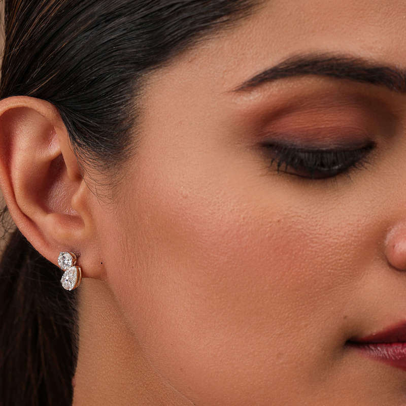 Toi-Et-Moi Pear & Round Solitaire Earrings