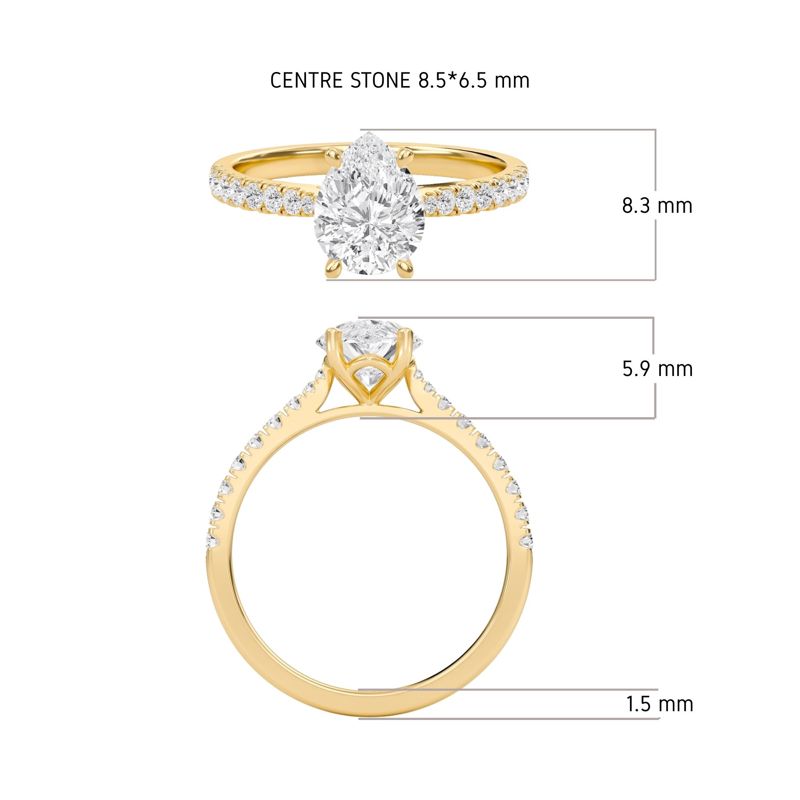 Pear Cathedral Pave Tapered Ring